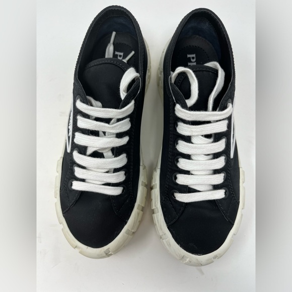 PRADA Double Wheel Re-Nylon gabardine Platform sneakers Black White size 37.5 - Picture 4 of 7